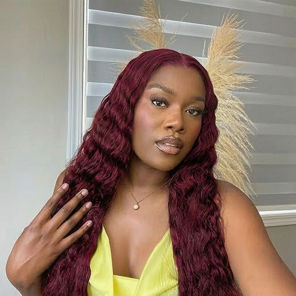 99J Burgundy Colored Wig Human Hair 13x6 Deep Wave HD Lace Front Wig Pre Plucked 13x4 Transparent Lace Frontal Wigs for Women 220% Density
99J Burgundy Colored Wig Human Hair 13x6 Deep Wave HD Lace Front Wig Pre Plucked 13x4 Transparent Lace Frontal Wigs for Women 220% Density