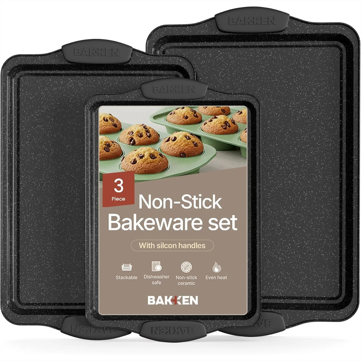 Nonstick Cookie Sheets for Baking Set - 3-Piece Carbon Steel Baking Pans with Silicone Handles, Stackable Bakeware Gray Marble
Nonstick Cookie Sheets for Baking Set - 3-Piece Carbon Steel Baking Pans with Silicone Handles, Stackable Bakeware Gray Marble