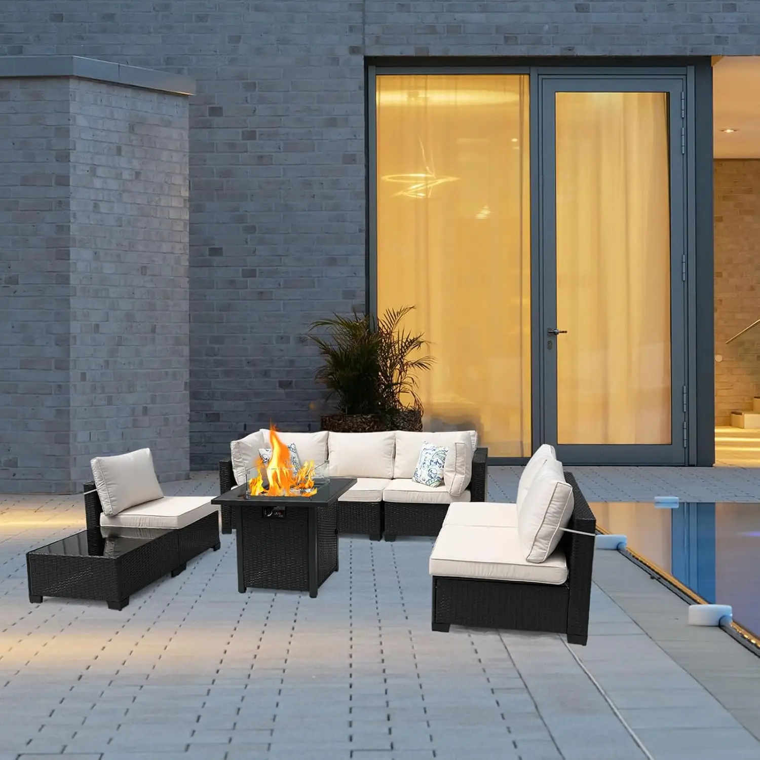 Furniture Rattan Wicker Outdoor Set Sectional Sofa with 28" Gas Fire Pit Table and Cushions
Furniture Rattan Wicker Outdoor Set Sectional Sofa with 28" Gas Fire Pit Table and Cushions