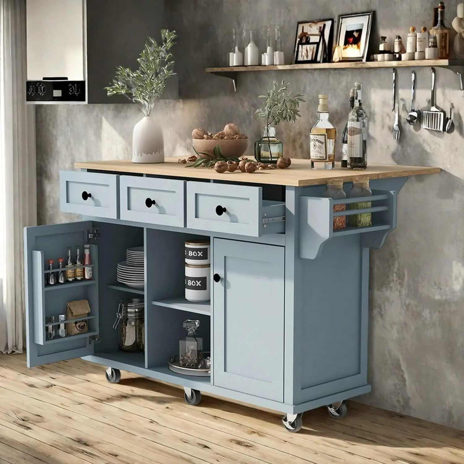 Кухонный остров на 5-х колесах с выдвижными ящиками, кухонная тележка на колесиках с откидным листом, мобильная барная тележка с вешалкой для специй и полотенец, Island Ta
Кухонный остров на 5-х колесах с выдвижными ящиками, кухонная тележка на колесиках с откидным листом, мобильная барная тележка с вешалкой для специй и полотенец, Island Ta