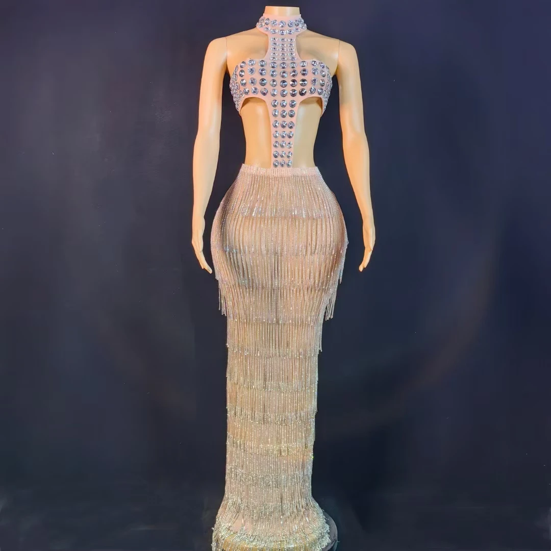 Sparkly Rhinestones Fringes Long Dress Luxury Women's Elegant Dress Birthday Wedding Evening Dress Sexy Performance Stage Wear
Sparkly Rhinestones Fringes Long Dress Luxury Women's Elegant Dress Birthday Wedding Evening Dress Sexy Performance Stage Wear