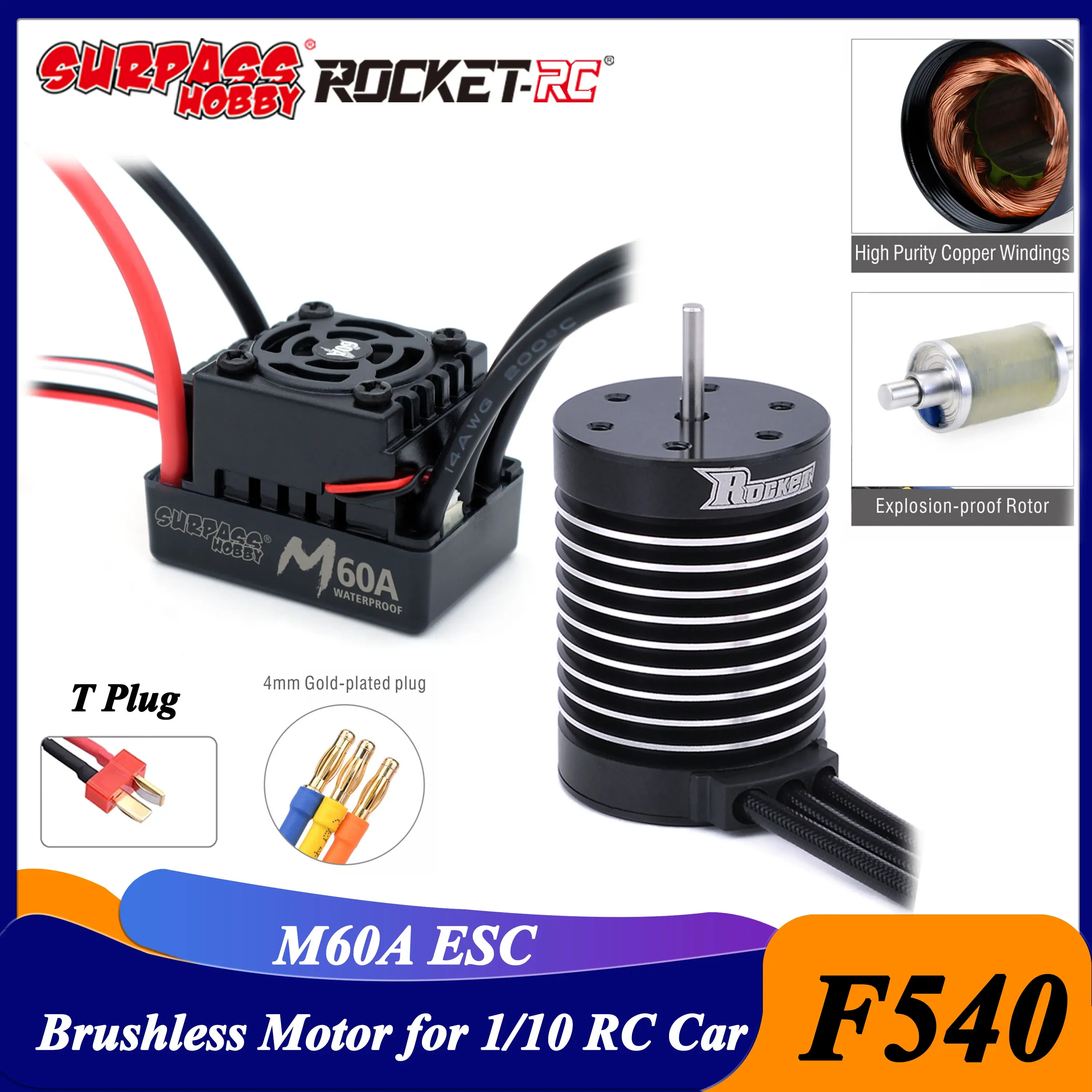 Surpass Hobby Rocket F540 4370KV 3930KV Waterproof Brushless Motor 3.175 Shaft M60A ESC for 1/10 RC Car Truck Traxxas Off-Road
Surpass Hobby Rocket F540 4370KV 3930KV Waterproof Brushless Motor 3.175 Shaft M60A ESC for 1/10 RC Car Truck Traxxas Off-Road
