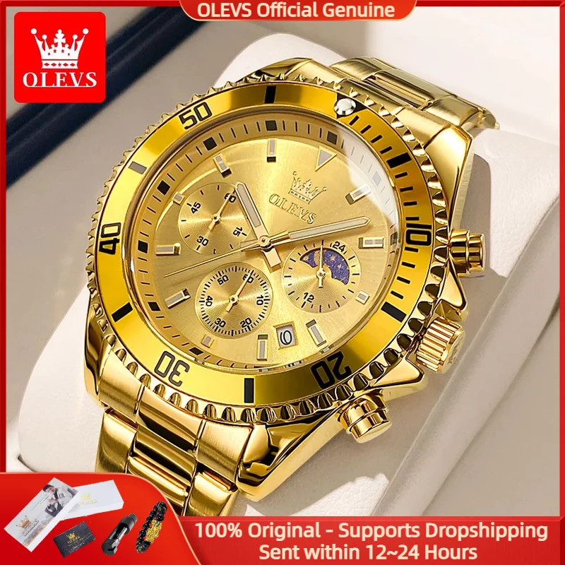 OLEVS 2870 Мужские часы Роскошные золотые часы 42,5 мм с большим циферблатом Водонепроницаемые часы с календарем фаз Луны Хронограф Деловые спортивные кварцевые мужские часы 
OLEVS 2870 Мужские часы Роскошные золотые часы 42,5 мм с большим циферблатом Водонепроницаемые часы с календарем фаз Луны Хронограф Деловые спортивные кварцевые мужские часы