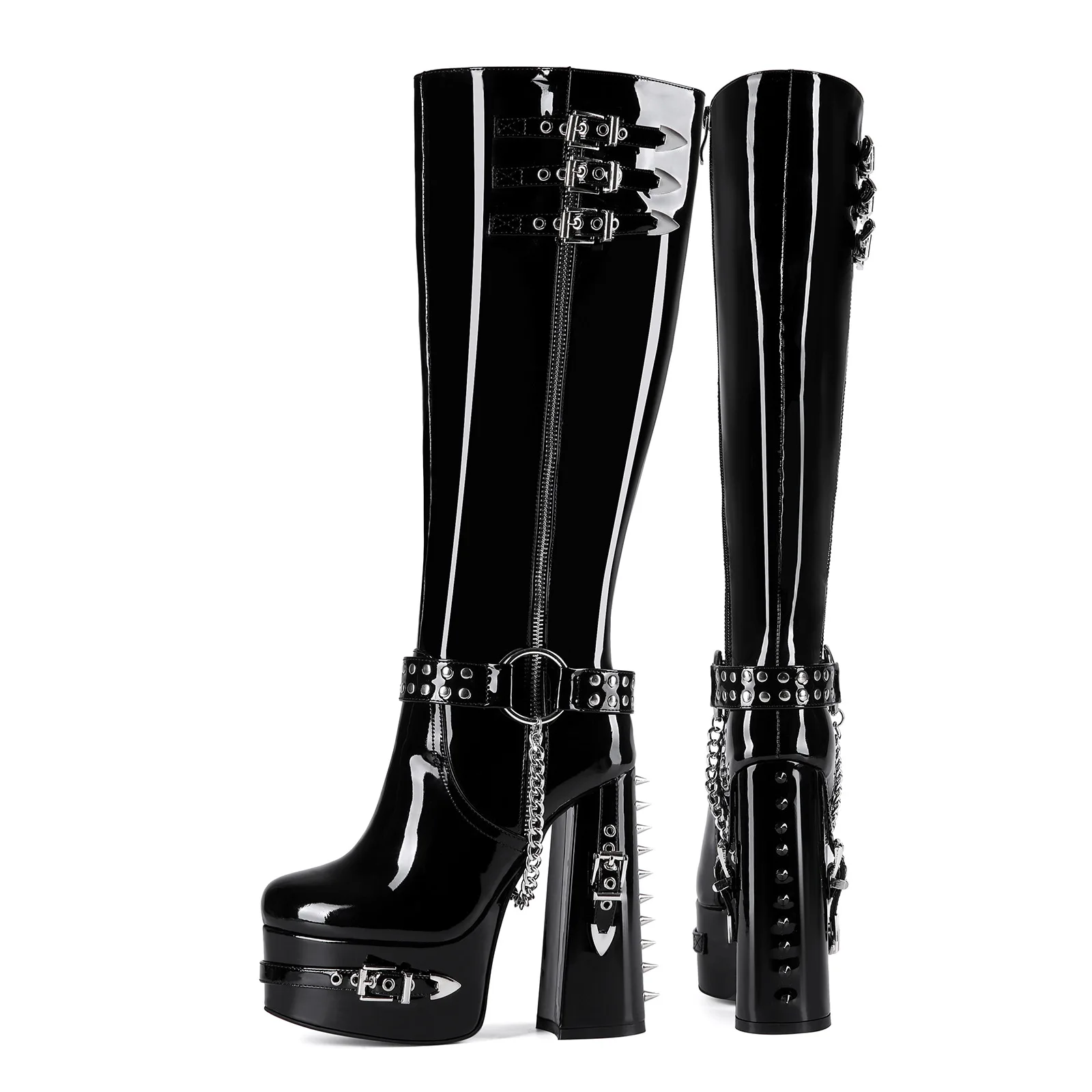 14.5cm Slim Fit Women Thigh High Boots Rivets Chains Platform Thick High Heels Boots Full Zip Shoes Woman Big Size 41 44 47
14.5cm Slim Fit Women Thigh High Boots Rivets Chains Platform Thick High Heels Boots Full Zip Shoes Woman Big Size 41 44 47