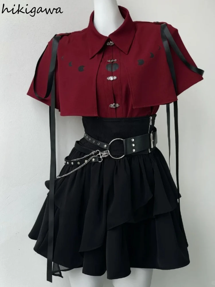 Japanese 3 Piece Sets Women Clothing Loose Shirts Cummerbund A-line High Waist Skirt Outfits Roupas Femme Goth Chic Summer Suit
Japanese 3 Piece Sets Women Clothing Loose Shirts Cummerbund A-line High Waist Skirt Outfits Roupas Femme Goth Chic Summer Suit