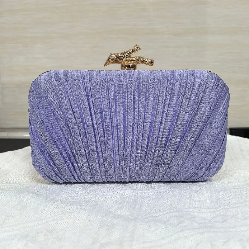 Elegant Lilac Shimmer Pleated Satin Clutch Purse, Gold Branch Bird Lock Hard Evening Bag for Bridal Wedding Cocktail Gala Party
Elegant Lilac Shimmer Pleated Satin Clutch Purse, Gold Branch Bird Lock Hard Evening Bag for Bridal Wedding Cocktail Gala Party