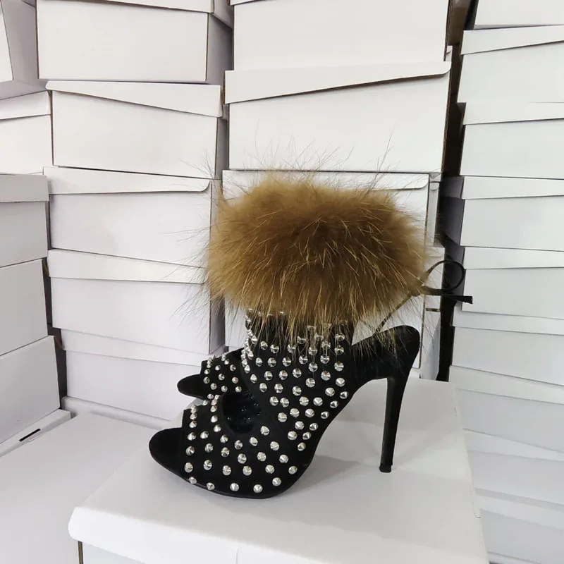 Sexy Rivets Studs Suede Fluffy Real Raccoon Fur Peep Toe Women Ankle Boots High Heels Slingbacks Fluffy Fur Short Boots Female
Sexy Rivets Studs Suede Fluffy Real Raccoon Fur Peep Toe Women Ankle Boots High Heels Slingbacks Fluffy Fur Short Boots Female