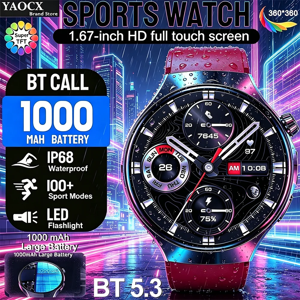 Men Smart Watch BT Call Heart Rate Detect 1000MAH Big Battery 1.67 HD Screen Over 100 Sports Modes Male Smart Wristwatch
Men Smart Watch BT Call Heart Rate Detect 1000MAH Big Battery 1.67 HD Screen Over 100 Sports Modes Male Smart Wristwatch
