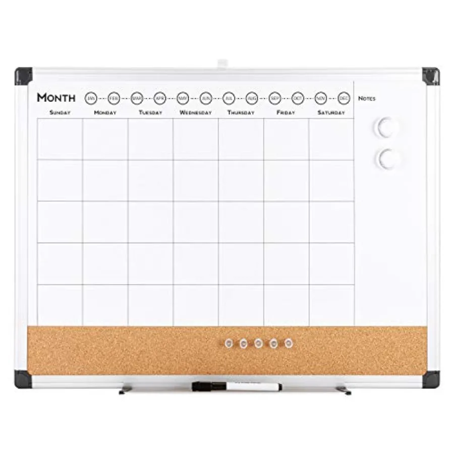 Monthly Calendar Whiteboard Dry Erase Cork Board Combo, Planning Board, Silver Aluminium Frame
Monthly Calendar Whiteboard Dry Erase Cork Board Combo, Planning Board, Silver Aluminium Frame