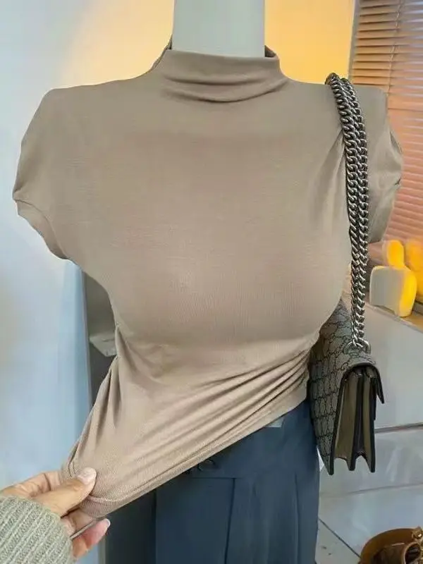 Slim Fit Half High Collar Short Sleeve T-Shirt Women Summer New Base Shirt Pure Desire Korean Style Waist Side Pleat Design S...
Slim Fit Half High Collar Short Sleeve T-Shirt Women Summer New Base Shirt Pure Desire Korean Style Waist Side Pleat Design S...