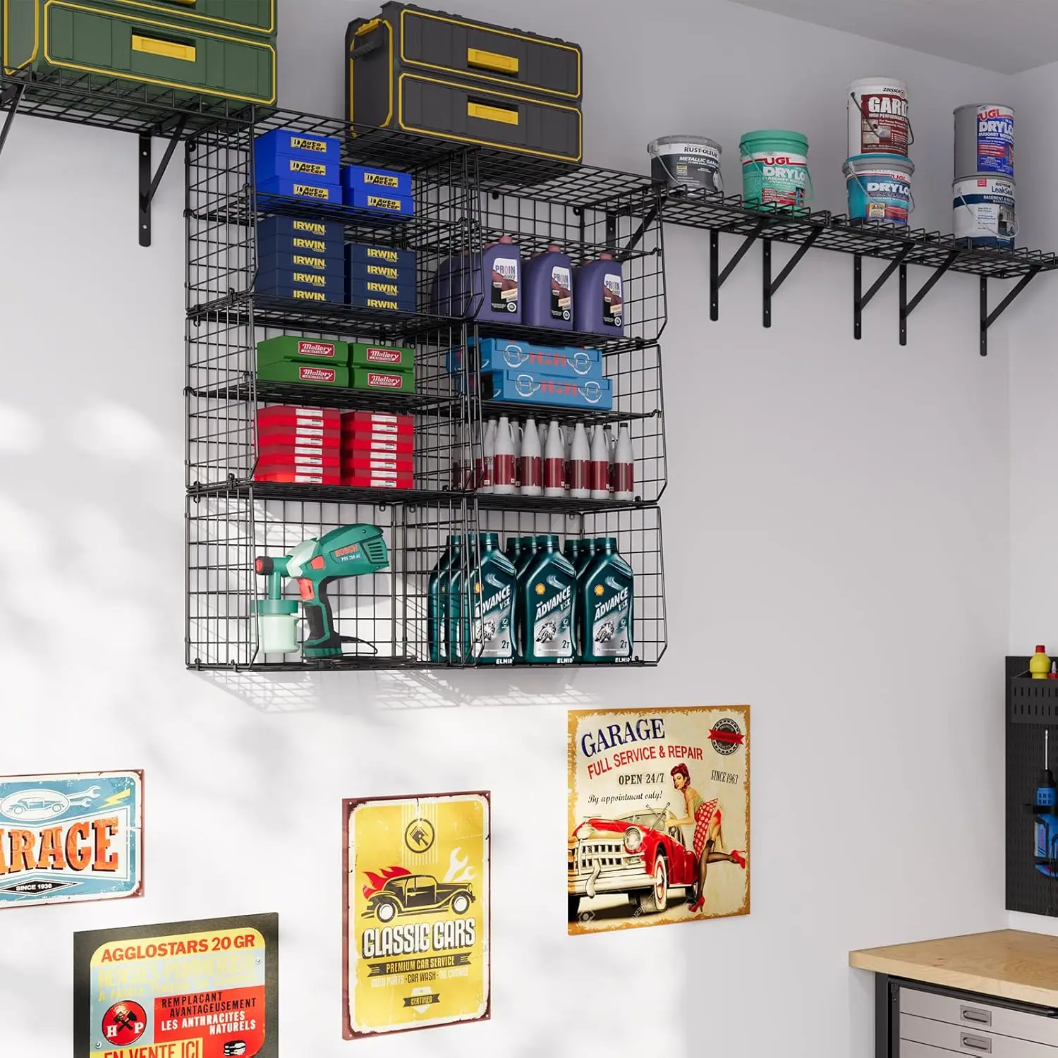 Wall Mounted Garage Shelving with Wire Basket, Heavy Duty Garage Wall Mounted Shelving with Dividers, Wire Shelving Basket
Wall Mounted Garage Shelving with Wire Basket, Heavy Duty Garage Wall Mounted Shelving with Dividers, Wire Shelving Basket
