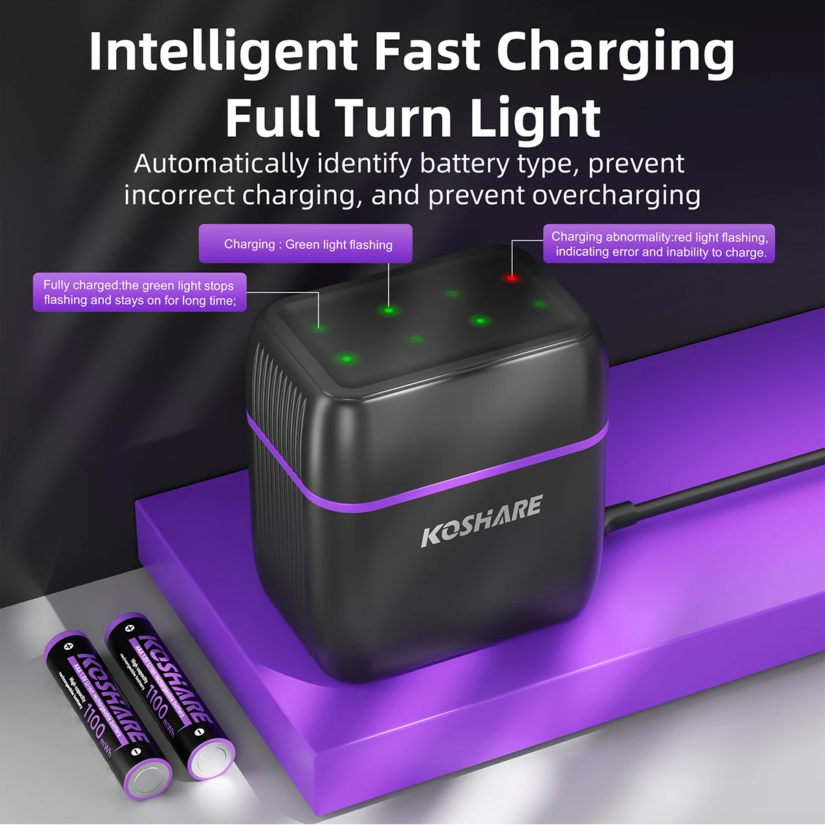 KOSHARE 1.5V AAA 1100mWh Rechargeable Lithium Battery Charger Case 8-Slot LED Indicator Light Smart Fast Charging Compartment
KOSHARE 1.5V AAA 1100mWh Rechargeable Lithium Battery Charger Case 8-Slot LED Indicator Light Smart Fast Charging Compartment