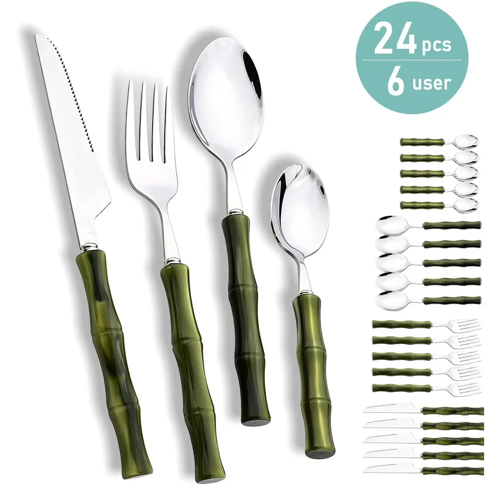 Imitation Bamboo Handle Flatware Set 6/16/24/30Pcs Stainless Steel Cutlery Green Bamboo Handle Knife Fork Spoon Dinnerware Set
Imitation Bamboo Handle Flatware Set 6/16/24/30Pcs Stainless Steel Cutlery Green Bamboo Handle Knife Fork Spoon Dinnerware Set