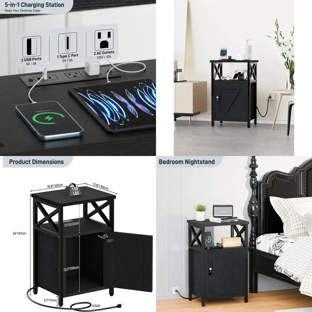 Black Bedroom Nightstand with Charging Station, Storage Cabinet, 3 USB Ports & 2 Outlets
Black Bedroom Nightstand with Charging Station, Storage Cabinet, 3 USB Ports & 2 Outlets