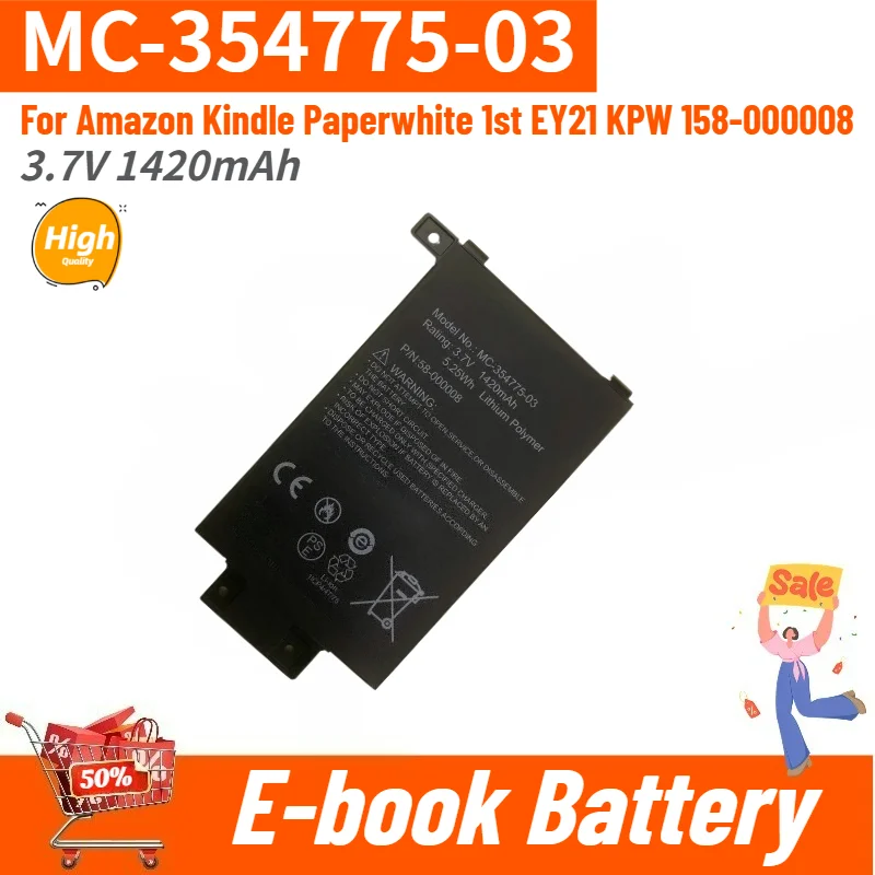 High Quality MC-354775-03 E-book battery 3.7V 1420mAh For Amazon Kindle Paperwhite 1st EY21 KPW 158-000008 Replacement Battery
High Quality MC-354775-03 E-book battery 3.7V 1420mAh For Amazon Kindle Paperwhite 1st EY21 KPW 158-000008 Replacement Battery