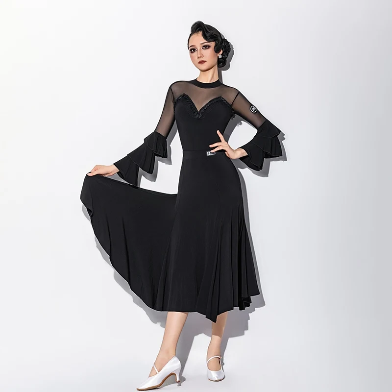 Новая женская одежда для соревнований по бальным танцам, сетчатое боди с длинными рукавами, большая распашная юбка, костюм для вальса, современное танцевальное платье DN21831
Новая женская одежда для соревнований по бальным танцам, сетчатое боди с длинными рукавами, большая распашная юбка, костюм для вальса, современное танцевальное платье DN21831