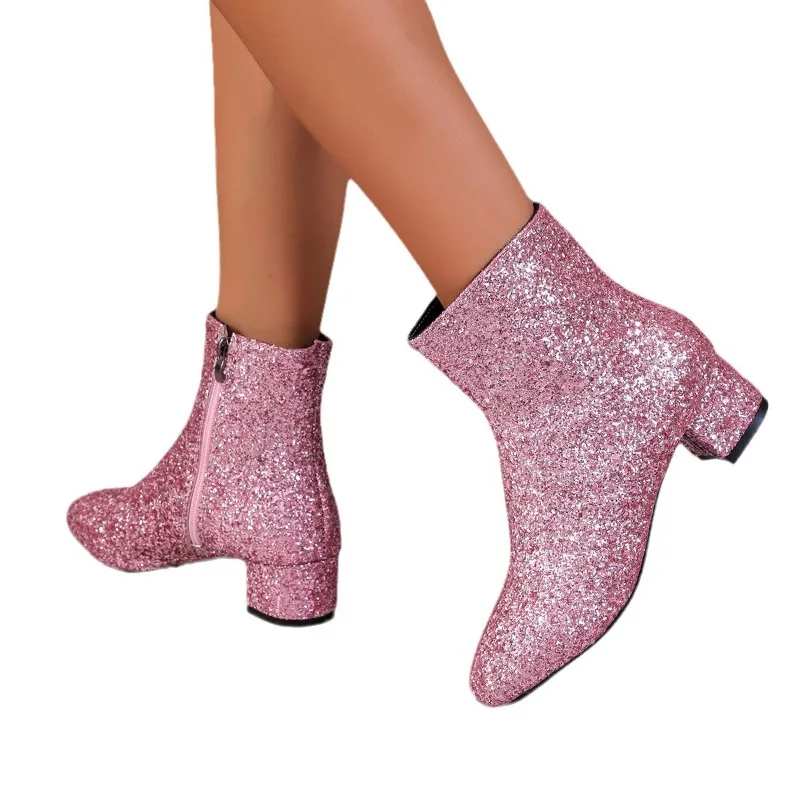 Women's Boots Rhinestone Autumn and Winter Plus Size Round Head Sequins Thick Heel Women's Fashion Boots Pink Low Boots
Women's Boots Rhinestone Autumn and Winter Plus Size Round Head Sequins Thick Heel Women's Fashion Boots Pink Low Boots