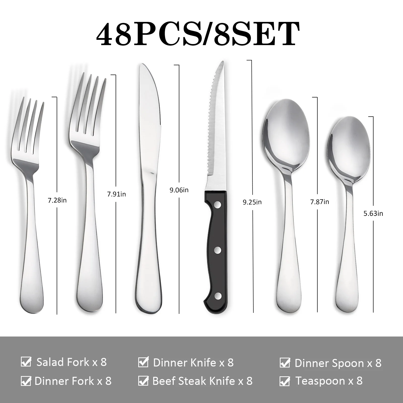 KOOMADE 48PCS Flatware Set Steak Knives Kitchen Utensils and Cutlery of High Quality Construction with Practical Metal Handles
KOOMADE 48PCS Flatware Set Steak Knives Kitchen Utensils and Cutlery of High Quality Construction with Practical Metal Handles