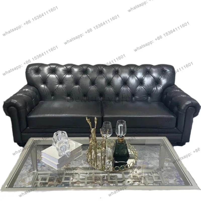 American light luxury buckle leather sofa size apartment Napa leather simple
American light luxury buckle leather sofa size apartment Napa leather simple