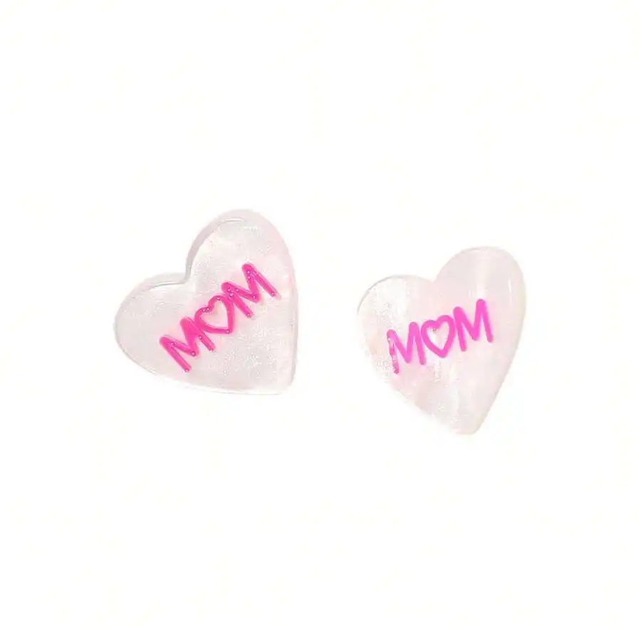 Pink Glitter Heart Stud Earrings With MOM Lettering For Women
Pink Glitter Heart Stud Earrings With MOM Lettering For Women