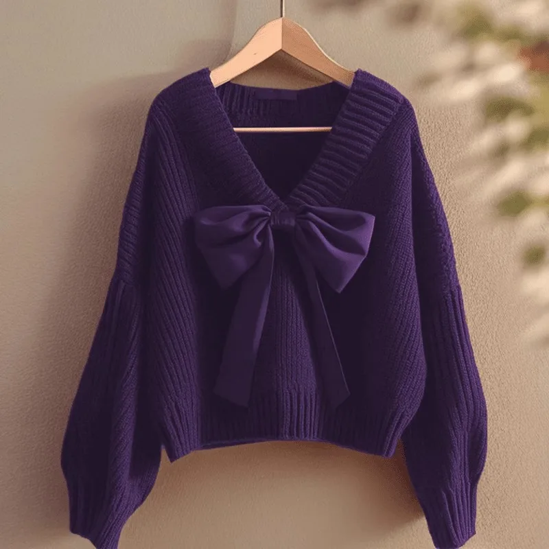 Woman Sweater V-Neck Bow Tops New Lazy Unique Niche Good-Looking Versatile Pullover Autumn Winter Fashion Keep Warm Knitwear
Woman Sweater V-Neck Bow Tops New Lazy Unique Niche Good-Looking Versatile Pullover Autumn Winter Fashion Keep Warm Knitwear