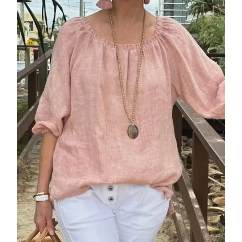 Spring cotton and linen oversized women shirt O-neck short sleeved loose top women new casual elegant pullover women's clothing
Spring cotton and linen oversized women shirt O-neck short sleeved loose top women new casual elegant pullover women's clothing