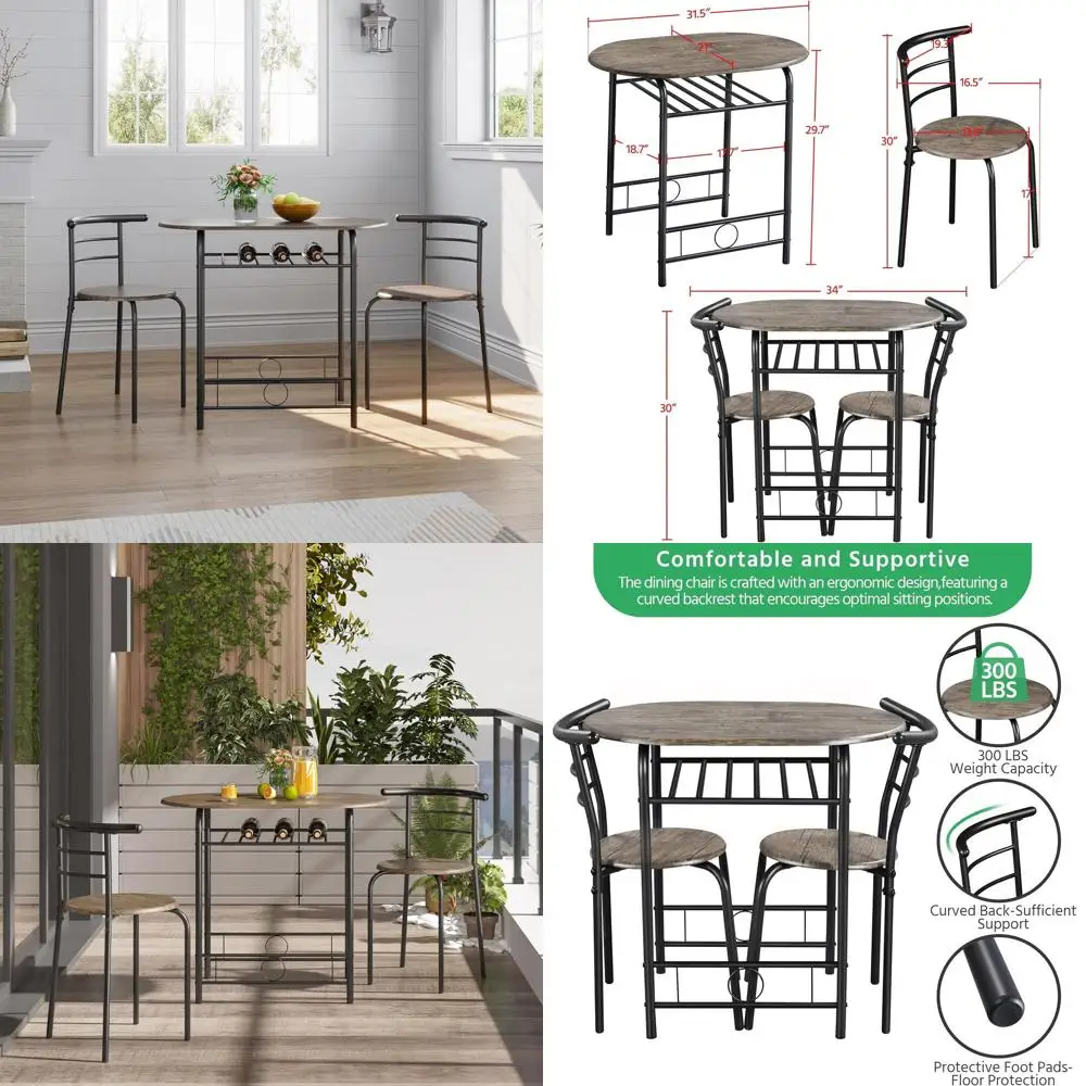 3-Piece Dining Set, Kitchen Table with Chairs, Compact Bistro Table, Steel Legs, Wine Rack, Space-Saving, Breakfast Nook, Dark B
3-Piece Dining Set, Kitchen Table with Chairs, Compact Bistro Table, Steel Legs, Wine Rack, Space-Saving, Breakfast Nook, Dark B