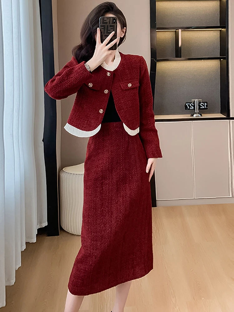 High Quality Luxury Fashion Red Tweed Two Piece Set Women Short Jacket Coat + Long Skirt Suits French Vintage 2 Piece Outfits
High Quality Luxury Fashion Red Tweed Two Piece Set Women Short Jacket Coat + Long Skirt Suits French Vintage 2 Piece Outfits