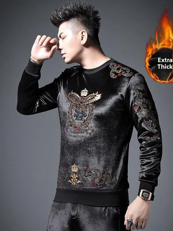 Gold Velvet Hoodie Set Men Thickened Embroidery Eagle Fashion Winter Two-piece Set Comfortable Breathable Streetwear Style
Gold Velvet Hoodie Set Men Thickened Embroidery Eagle Fashion Winter Two-piece Set Comfortable Breathable Streetwear Style
