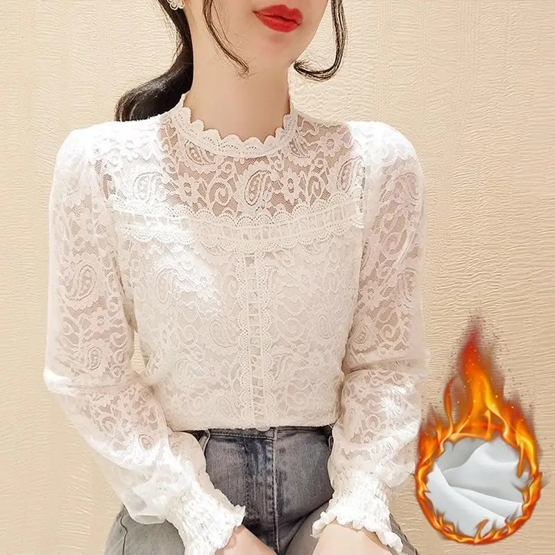 Korean Style Fashion Plus Velvet Lace Blouse Embroidery Elegant Apricot White Blouses Office Lady Shirt Long Sleeve Womens Tops
Korean Style Fashion Plus Velvet Lace Blouse Embroidery Elegant Apricot White Blouses Office Lady Shirt Long Sleeve Womens Tops