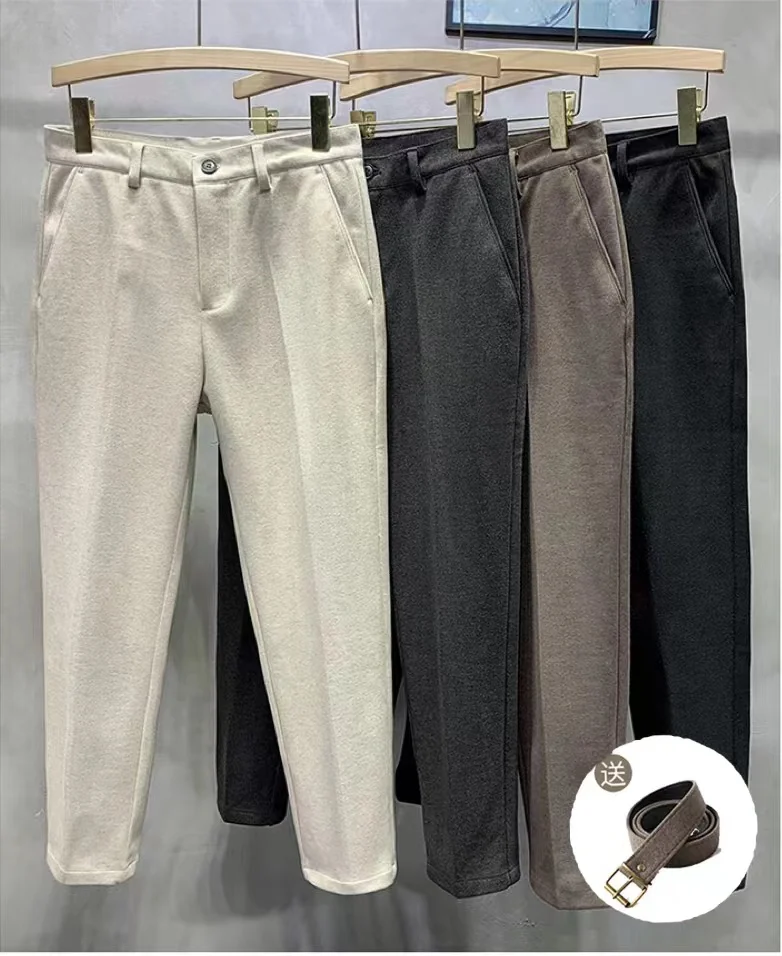 Thiened Woolen Straight Leg Pants Men's Korean Sle Slim Fit Tapered Nine Points Casual Faionable Winter Suit Pants
Thiened Woolen Straight Leg Pants Men's Korean Sle Slim Fit Tapered Nine Points Casual Faionable Winter Suit Pants