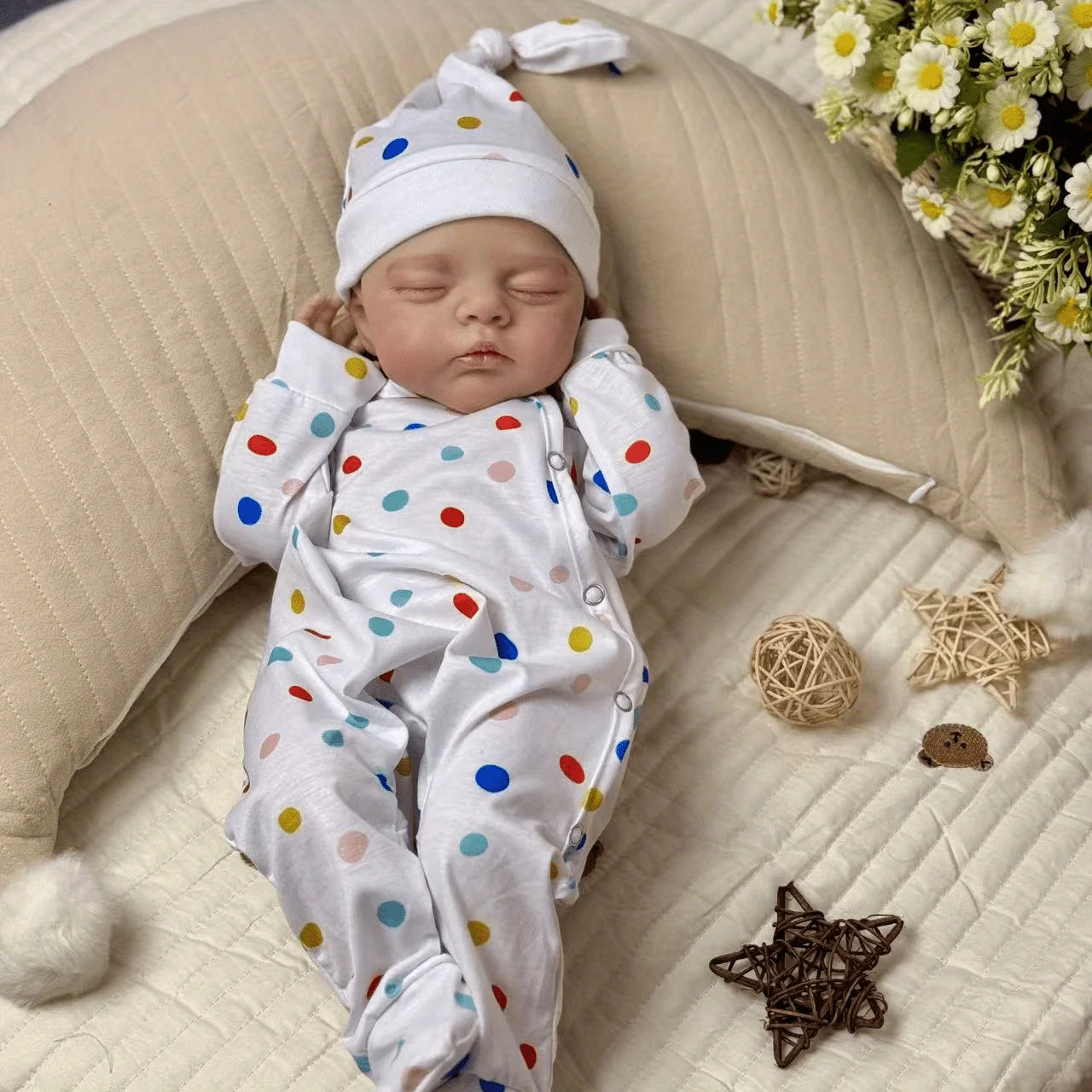 BZDOLL 48CM Sleeping Reborn Doll, 3D-Skin, Vinyl Limbs Cloth Body, Green Floral Dress & Hat Included, Kids Birthday Play Gift
BZDOLL 48CM Sleeping Reborn Doll, 3D-Skin, Vinyl Limbs Cloth Body, Green Floral Dress & Hat Included, Kids Birthday Play Gift