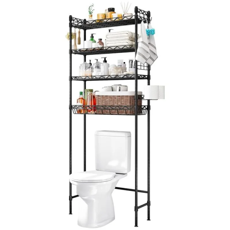 Over-The-Toilet Storage Rack, 4-Tier Adjustable Bathroom Storage Rack with Hooks, Suitable for Large Capacity Space Saving
Over-The-Toilet Storage Rack, 4-Tier Adjustable Bathroom Storage Rack with Hooks, Suitable for Large Capacity Space Saving