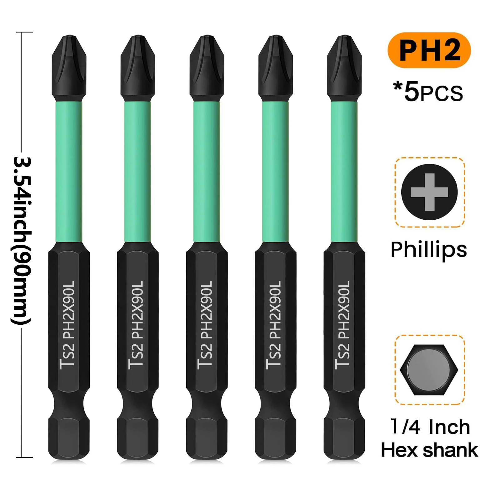 5Pcs 90mm S2 Steel Magnetic Anti Slip Cross 1/4 Inch Hex Shank Impact Tough Phillips PH2 Power Bits for Power Screwdriver
5Pcs 90mm S2 Steel Magnetic Anti Slip Cross 1/4 Inch Hex Shank Impact Tough Phillips PH2 Power Bits for Power Screwdriver