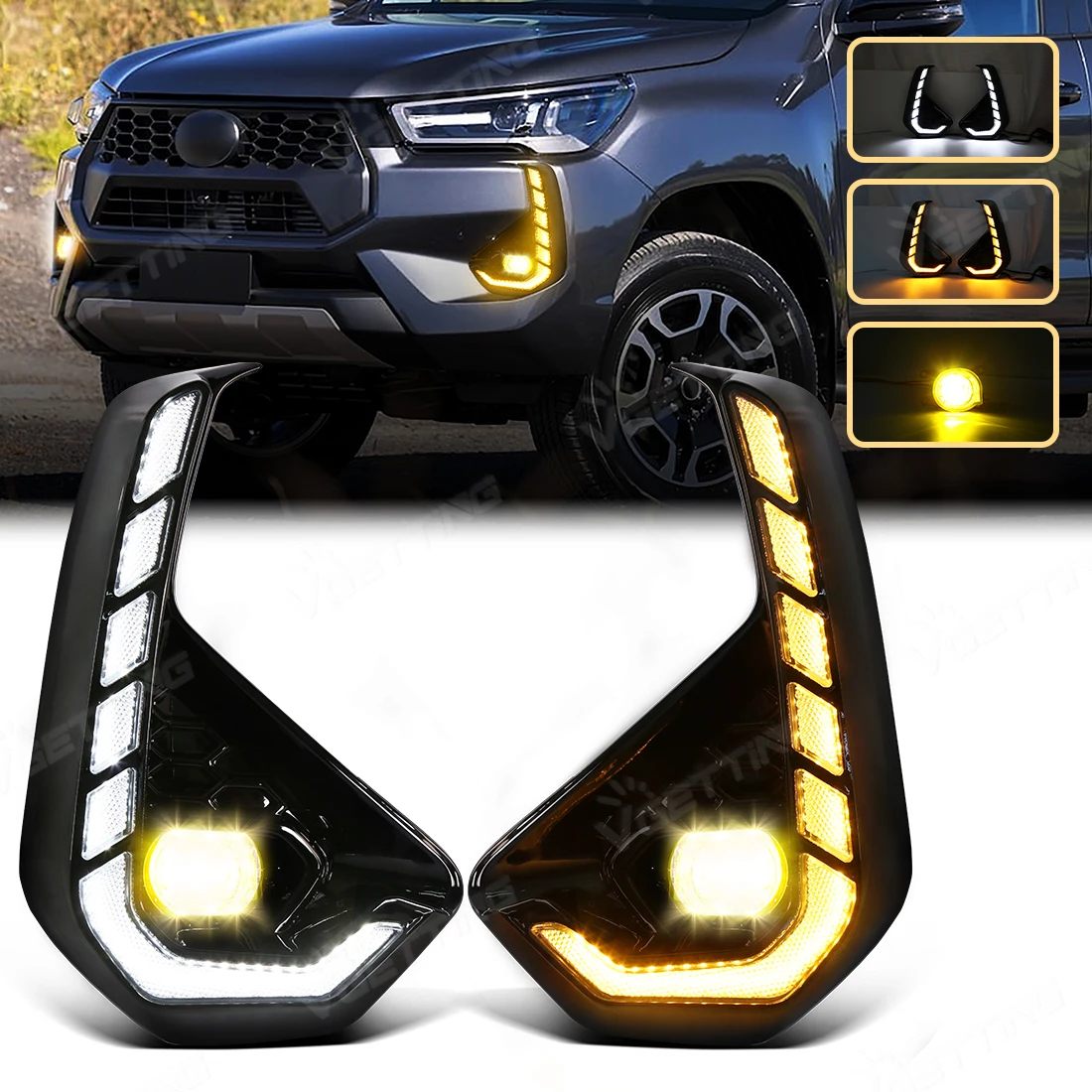 Светодиодные ДХО для Toyota Hilux Revo 2024 2025 дневные ходовые огни указатели поворота противотуманные фары белый желтый передний бампер дневные фары 12 В
Светодиодные ДХО для Toyota Hilux Revo 2024 2025 дневные ходовые огни указатели поворота противотуманные фары белый желтый передний бампер дневные фары 12 В
