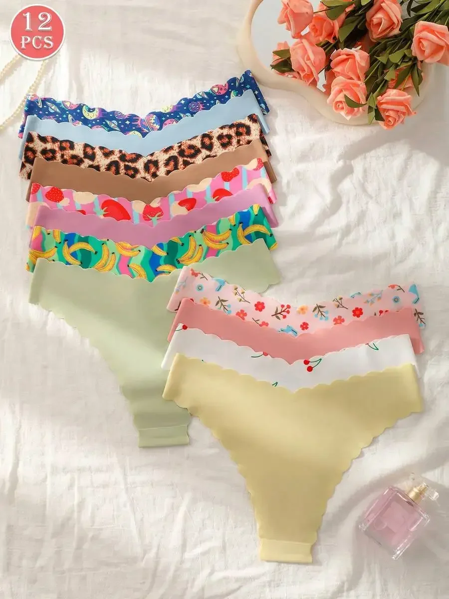 12pcs Women Scalloped Seamless Hipster Briefs Breathable Stretchy Printed Panties Daily Wear
12pcs Women Scalloped Seamless Hipster Briefs Breathable Stretchy Printed Panties Daily Wear
