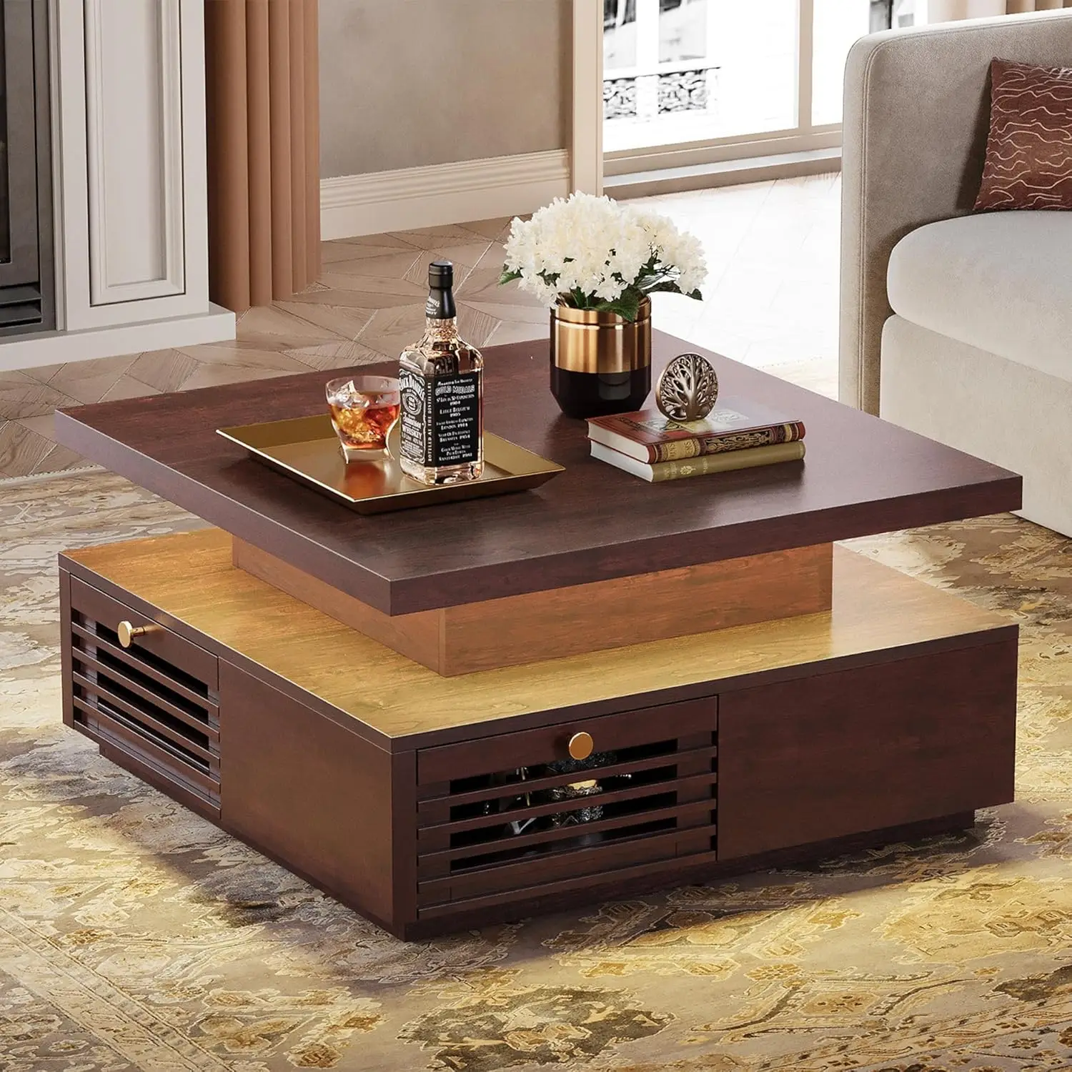 LED Charging Station Square Coffee Table 4 Grille Storage Drawers Living Room Office Reception Walnut, Customized
LED Charging Station Square Coffee Table 4 Grille Storage Drawers Living Room Office Reception Walnut, Customized