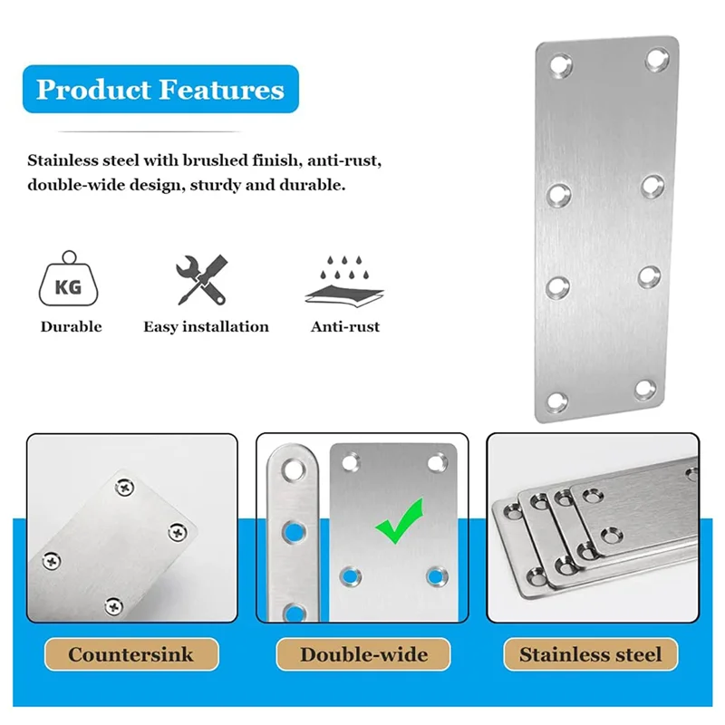 ABJN-12 PCS Straight Bracket Flat Mending Plate Stainless Steel Brace With Screws For Furniture Wooden Door Wood
ABJN-12 PCS Straight Bracket Flat Mending Plate Stainless Steel Brace With Screws For Furniture Wooden Door Wood