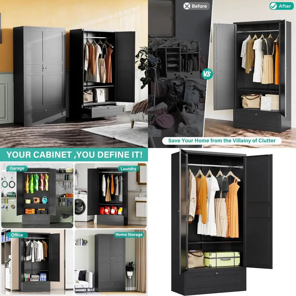 Adjustable-shelf Metal Closet Cabinet with Hanging Rod for Home, Bedroom Storage
Adjustable-shelf Metal Closet Cabinet with Hanging Rod for Home, Bedroom Storage