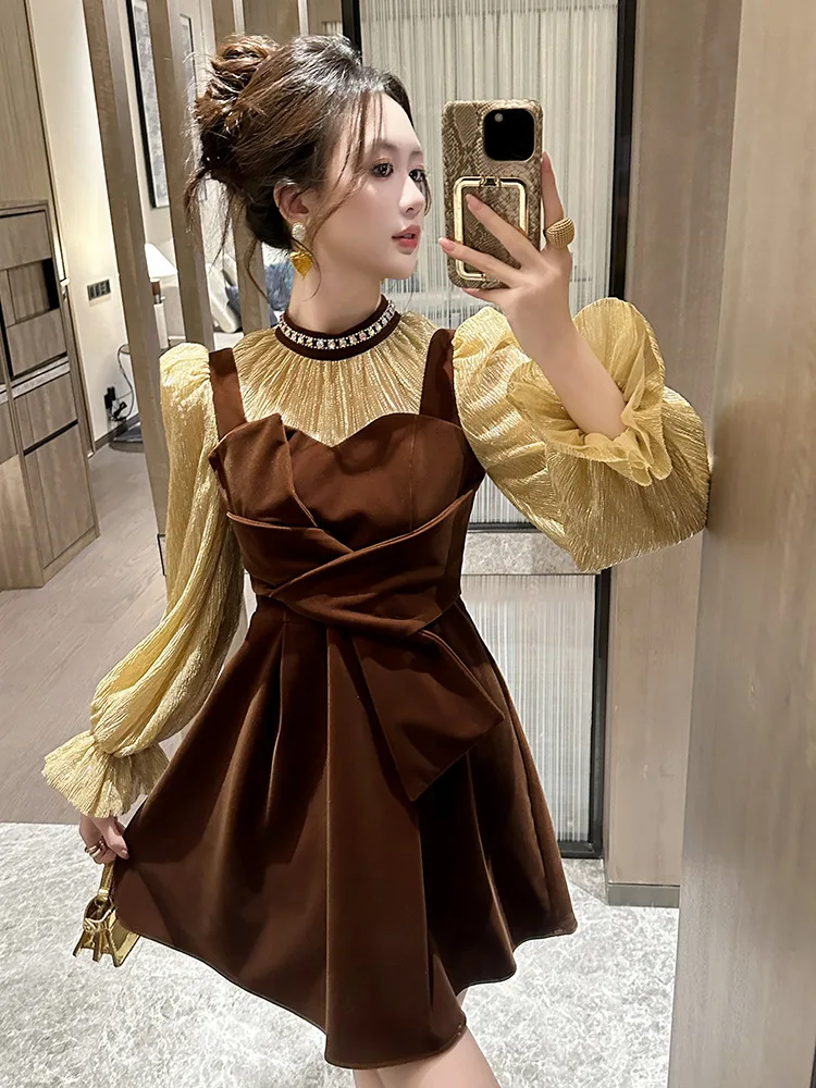 Spring New Women's French Style Round Neck Waist Puff Sleeves Waist Fake Two-Piece Dress
Spring New Women's French Style Round Neck Waist Puff Sleeves Waist Fake Two-Piece Dress
