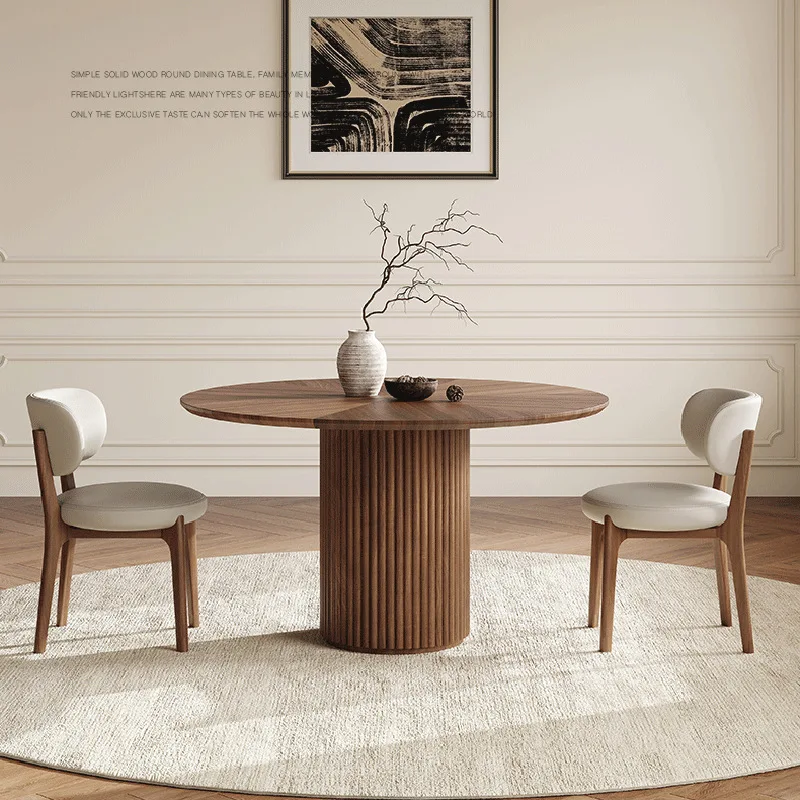 Nordic wabi style solid wood dining table round modern simple black walnut color dining table French retro round table home
Nordic wabi style solid wood dining table round modern simple black walnut color dining table French retro round table home