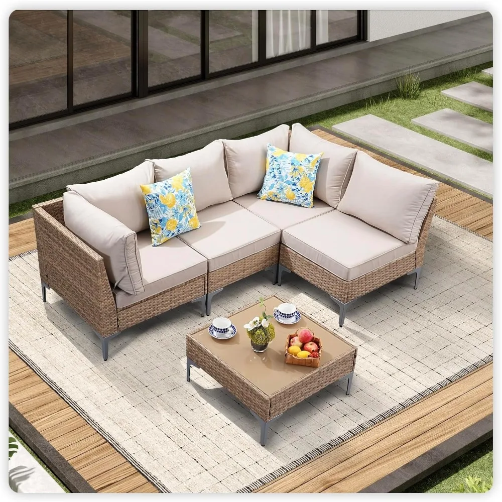 5 Piece Wicker Patio Furniture Set,Outdoor Conversation Sectional Sofa w/Coffee Table,All-Weather Outdoor Sofa with Thick and An
5 Piece Wicker Patio Furniture Set,Outdoor Conversation Sectional Sofa w/Coffee Table,All-Weather Outdoor Sofa with Thick and An