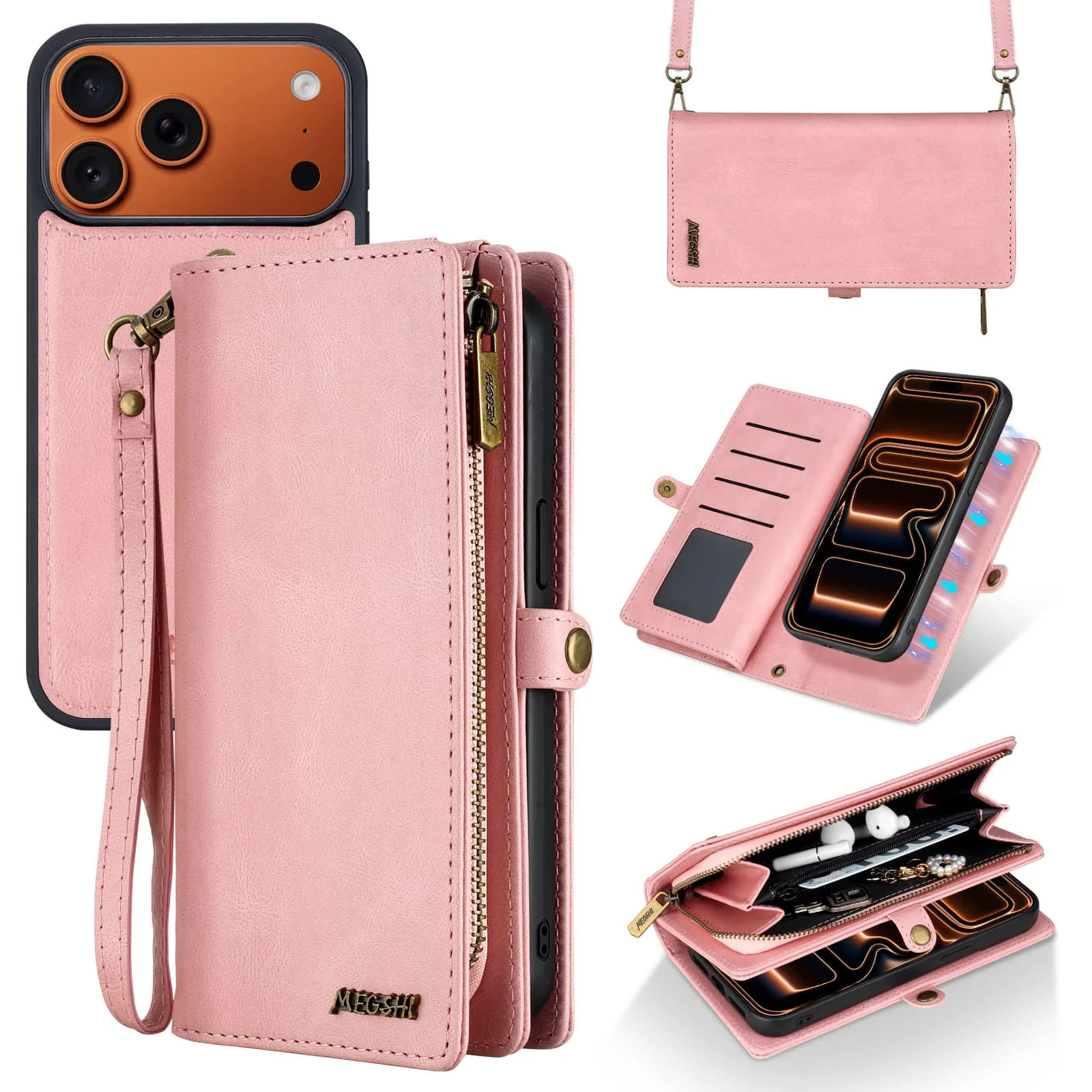 For iPhone 17 16 15 Pro Max 17e Air Wallet Case, PU Leather Detachable Magnetic Cover, Zipper Pocket Card Holder Kickstand Case
For iPhone 17 16 15 Pro Max 17e Air Wallet Case, PU Leather Detachable Magnetic Cover, Zipper Pocket Card Holder Kickstand Case