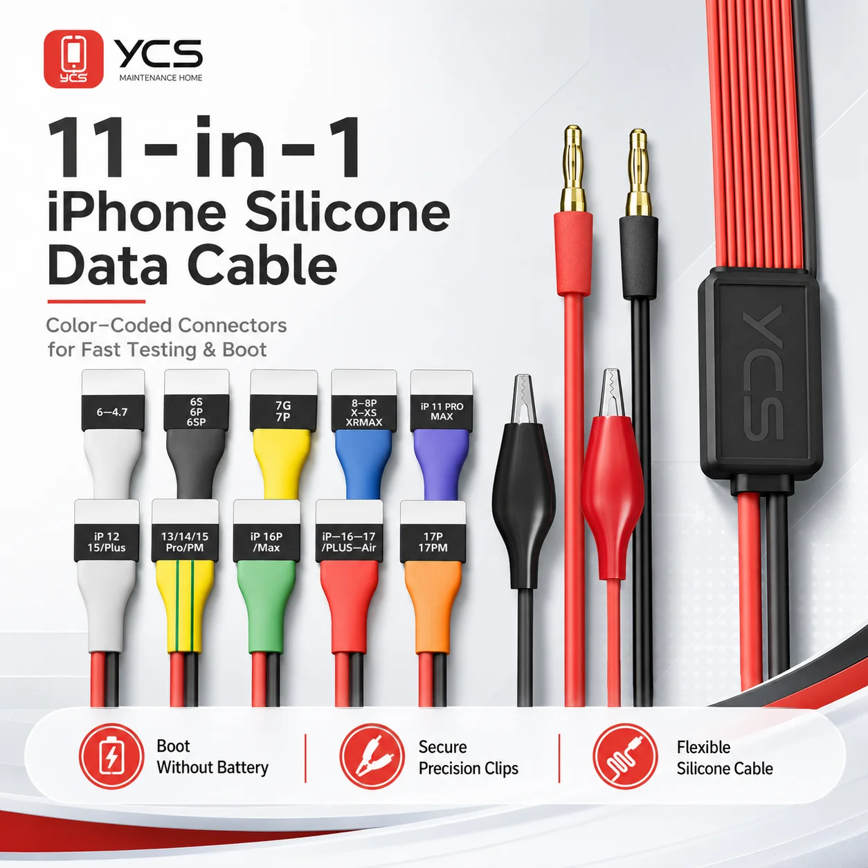 YCS D03 16in1 Silicone Battery Boot Cable for iPhone Android, Color-Coded Power Test Cable with Alligator Clips Repair Tool
YCS D03 16in1 Silicone Battery Boot Cable for iPhone Android, Color-Coded Power Test Cable with Alligator Clips Repair Tool