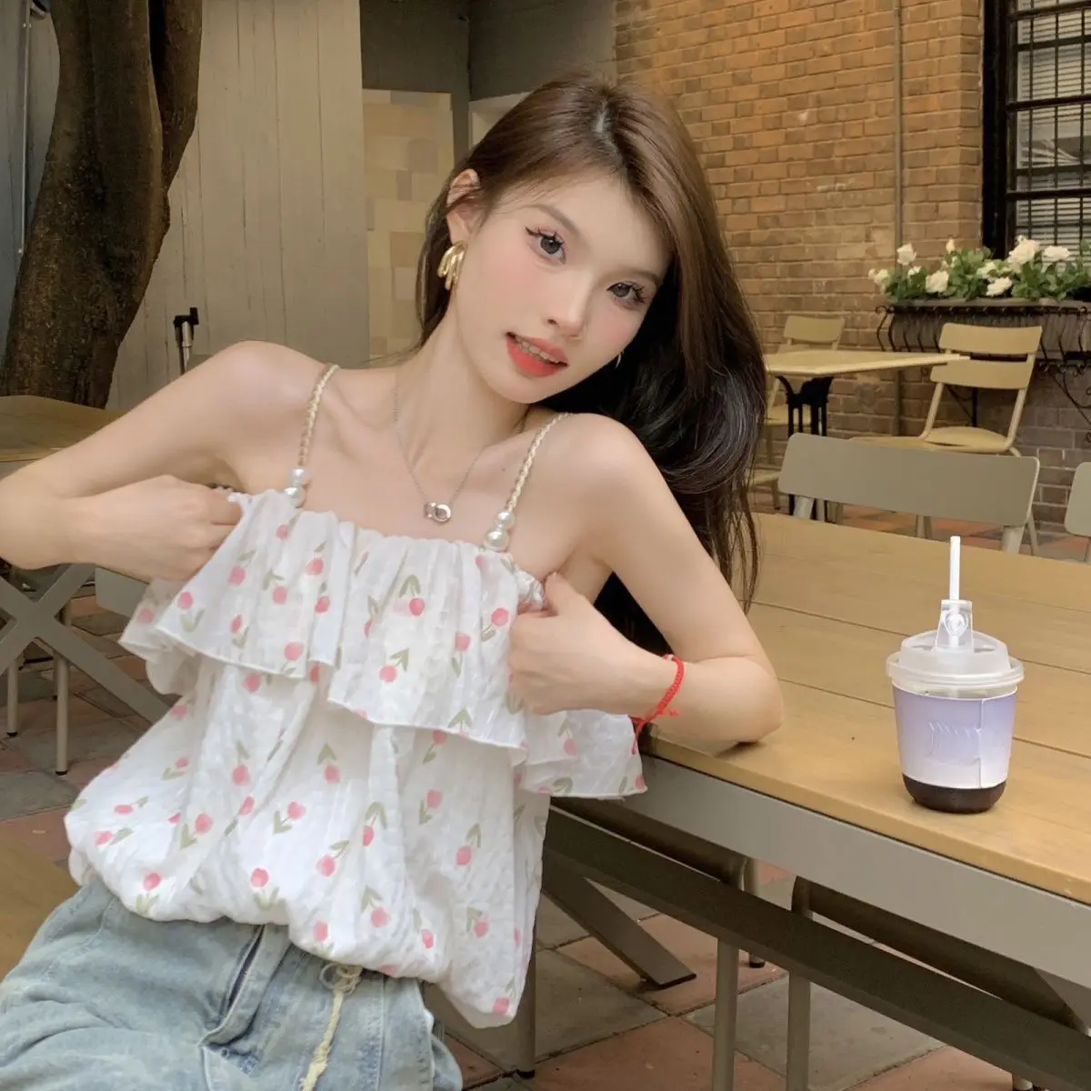 One-shoulder Chiffon Shirt for Women Sleeveless Suspender Top Summer Tulip Floral Sweet
One-shoulder Chiffon Shirt for Women Sleeveless Suspender Top Summer Tulip Floral Sweet