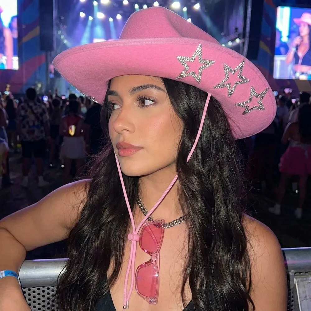 Casual Shiny Western Cowboy Hat Star Glitter Ethnic Style Rhinestone Star Jazz Hat Cap Wide Brim Cowgirl Hat Stage Performance
Casual Shiny Western Cowboy Hat Star Glitter Ethnic Style Rhinestone Star Jazz Hat Cap Wide Brim Cowgirl Hat Stage Performance