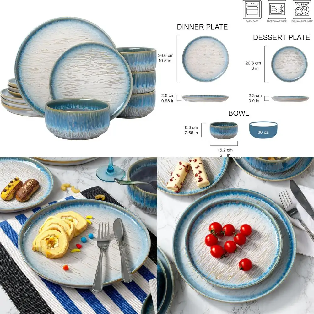 Набор посуды из 12 предметов, керамический, с реактивной синей глазурью, на 4 персоны
Набор посуды из 12 предметов, керамический, с реактивной синей глазурью, на 4 персоны