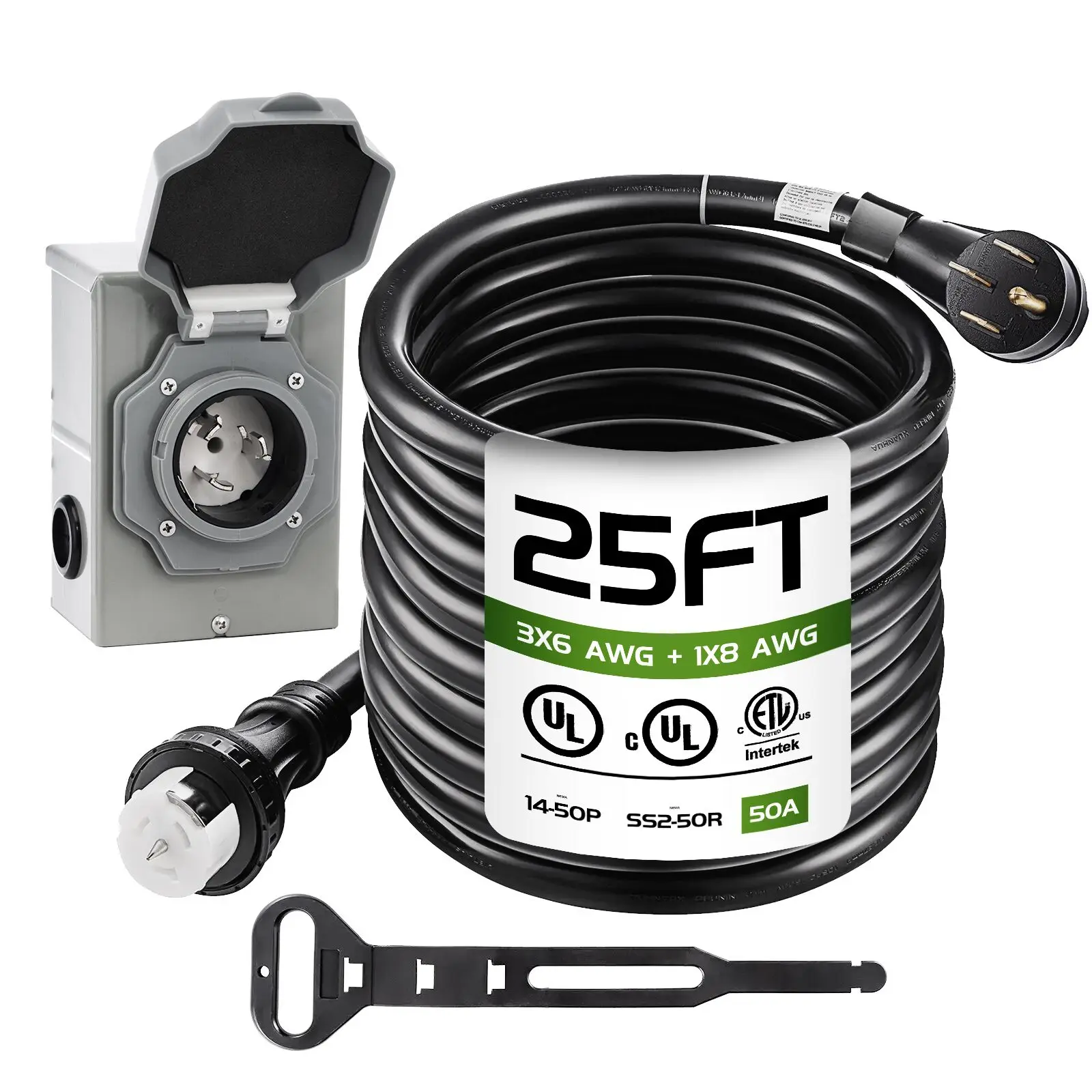 50 Amp Generator Cord and Power Inlet Box Kit 25FT Generator Extension Cord NEMA W/Twist Lock Connector Pre-Drilled Inlet Box
50 Amp Generator Cord and Power Inlet Box Kit 25FT Generator Extension Cord NEMA W/Twist Lock Connector Pre-Drilled Inlet Box