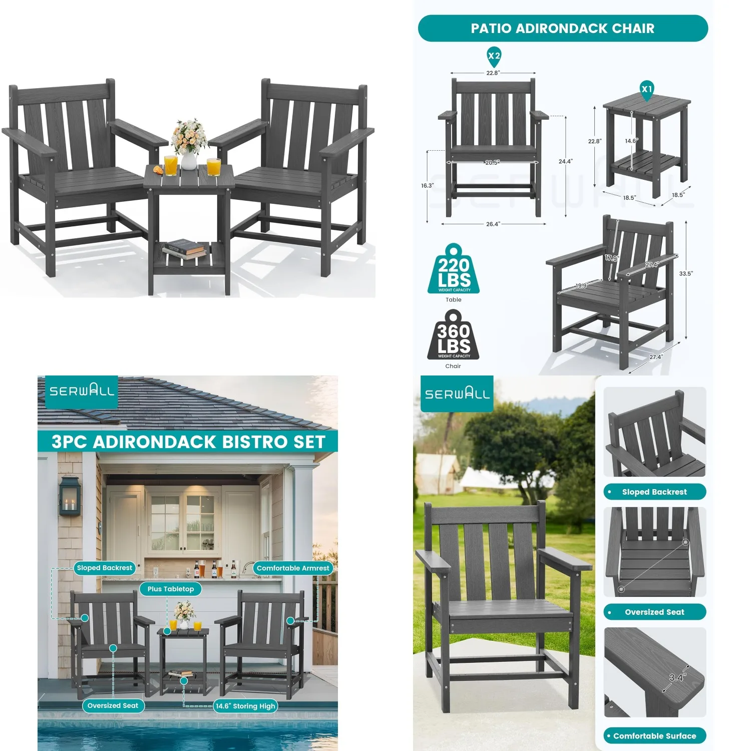 3pc All Weather HDPE Adirondack Chair & Side Table Patio Bistro Set for Balcony Porch Garden Backyard, Customized
3pc All Weather HDPE Adirondack Chair & Side Table Patio Bistro Set for Balcony Porch Garden Backyard, Customized