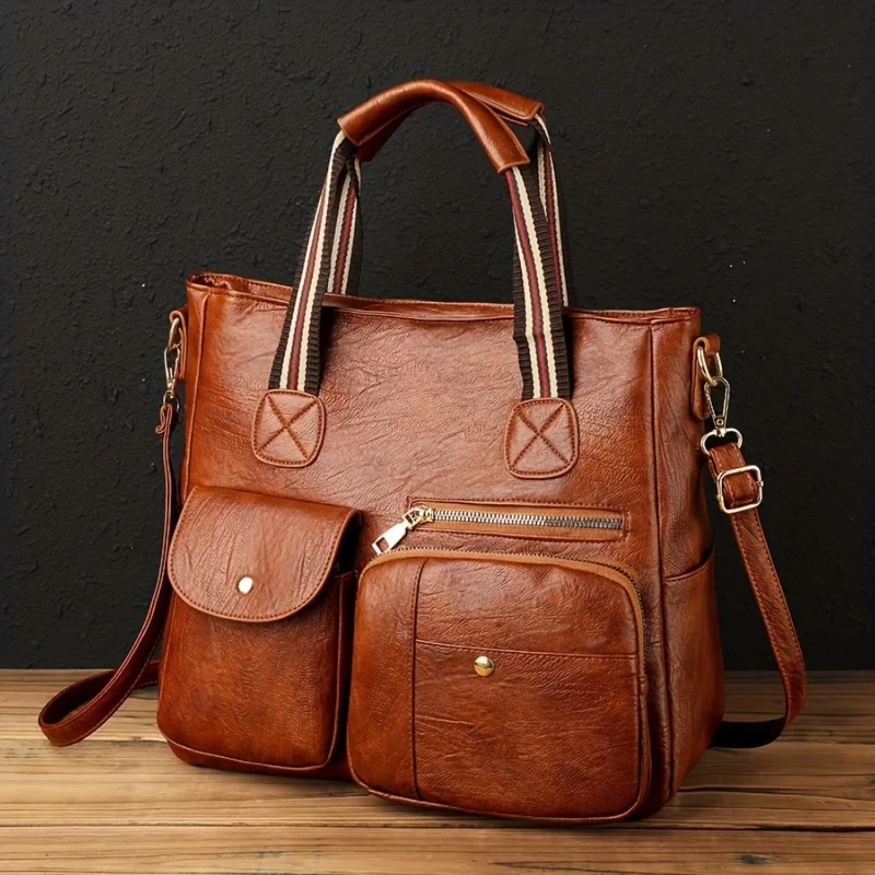 Vintage Faux Leather Tote Bag with Multi Pockets, Women's Large Crossbody for Work, School, Travel
Vintage Faux Leather Tote Bag with Multi Pockets, Women's Large Crossbody for Work, School, Travel